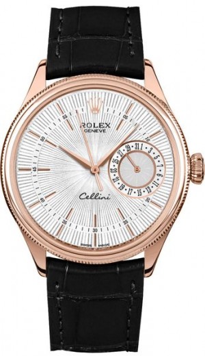 Rolex Cellini Date Silver Guilloche Dial Orologio da uomo 50515