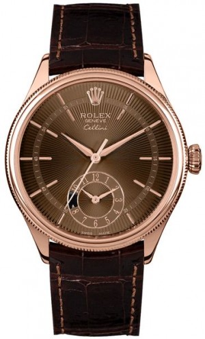 Orologio Rolex Cellini Dual Time Brown Guilloche Dial Orologio da uomo 50525