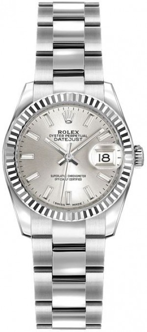 Rolex Lady-Datejust 26 Argento Quadrante Oyster Bracciale Orologio 179174