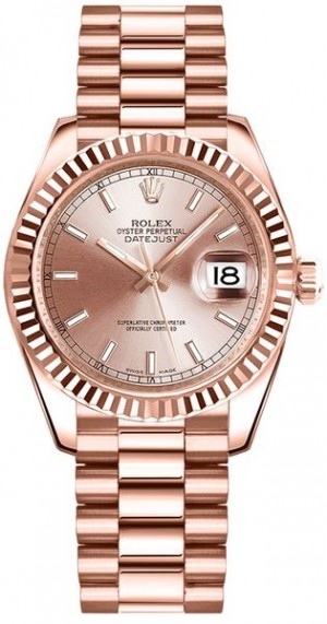 Rolex Datejust 31 Everose Orologio da donna con bracciale President Bracciale in oro Everose 178275