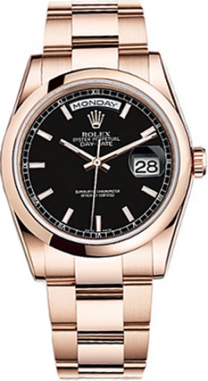 Rolex Day-Date 36 Orologio da uomo Rolex Day-Date 36 Black Dial Rose Gold Orologio da uomo 118205
