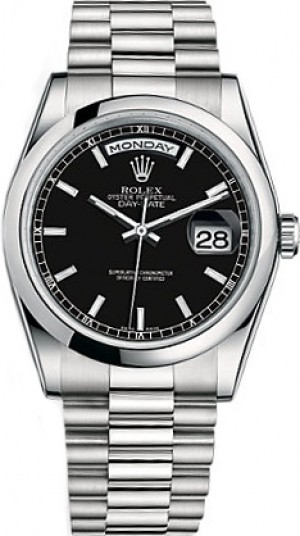 Rolex Day-Date 36 Black Dial Platinum Orologio da uomo con quadrante nero 118206