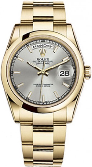 Rolex Day-Date 36 Argento Quadrante Oro Orologio 118208