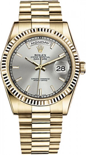 Rolex Day-Date 36 Silver Dial Orologio automatico da uomo 118238