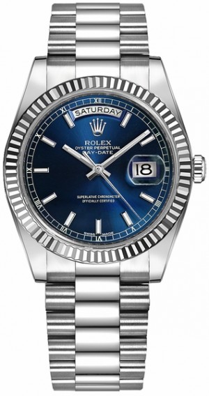Rolex Day-Date 36 Blue Dial Orologio d'oro bianco 118239