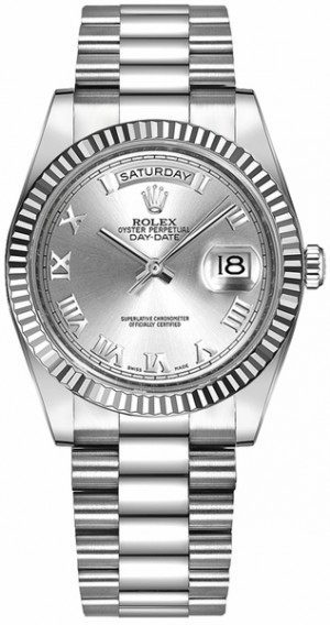 Rolex Day-Date 36 Argento Orologio d'oro a numeri romani d'argento 118239