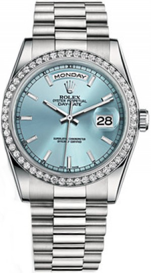 Rolex Day-Date 36 Ice Blue Diamond President Bracciale Bracciale Blu Ice Watch 118346
