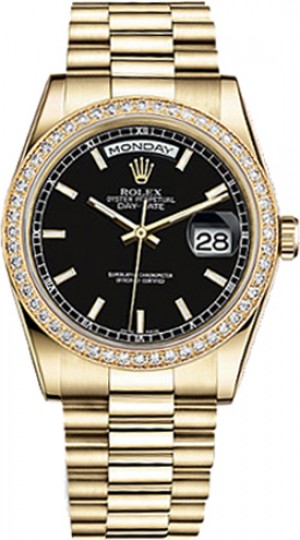 Rolex Day-Date 36 Orologio d'oro con quadrante nero 118348