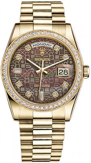 Rolex Day-Date 36 Nero Madreperla Madreperla Diamond Watch 118348
