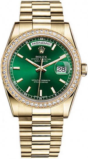 Rolex Day-Date 36 Orologio d'oro con quadrante verde 118348