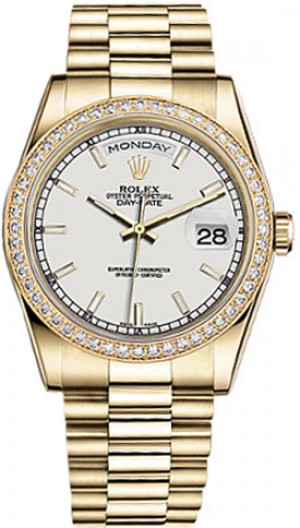 Rolex Day-Date 36 Quadrante bianco Orologio d'oro 18 carati 118348
