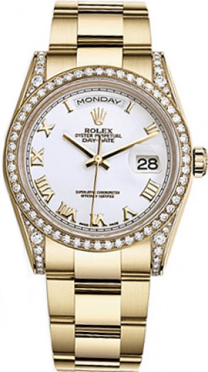 Rolex Day-Date 36 White Roman Numeral Orologio in oro massiccio 118388