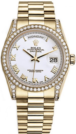 Rolex Day-Date 36 Orologio in oro massiccio bianco numeri romani 118388