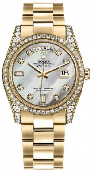 Rolex Day-Date 36 Madreperla Diamante Quadrante Madreperla Oyster Bracciale Orologio 118388