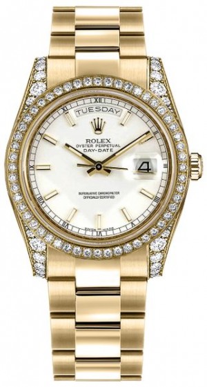 Rolex Day-Date 36 White Dial Orologio d'oro massiccio 118388