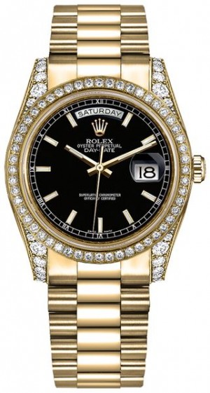 Rolex Day-Date 36 Orologio d'oro con quadrante nero 118388