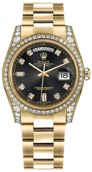 Rolex Day-Date 36 Black Diamond Oyster Bracciale Oyster Orologio 118388
