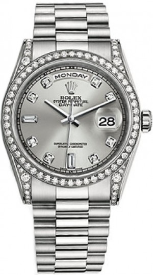 Rolex Day-Date 36 Argento Diamante Presidente Bracciale Bracciale President Orologio 118389
