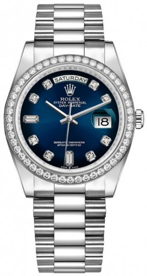 Rolex Day-Date 36 Blue Dial Diamond Bezel Orologio da Donna 128349RBR