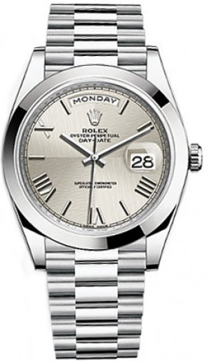 Orologio Rolex Day-Date 40 Argento Roman Roman Numeral Platinum Orologio 228206