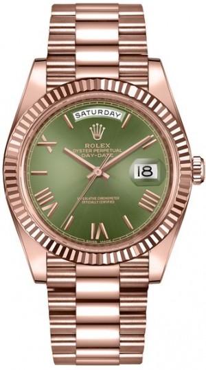 Rolex Day-Date 40 Verde Quadrante verde Orologio d'oro rosa 228235