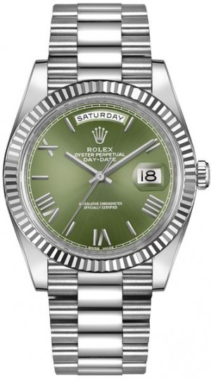 Rolex Day-Date 40 Verde Quadrante verde Orologio d'oro bianco 228239
