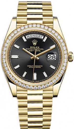 Rolex Day-Date 40 Black Diamond Dial Orologio da uomo con quadrante in oro 228348RBR