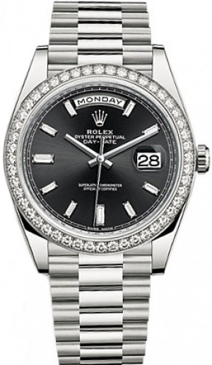 Rolex Day-Date 40 Orologio da uomo con quadrante nero Quadrante Bianco Oro Bianco 228349RBR