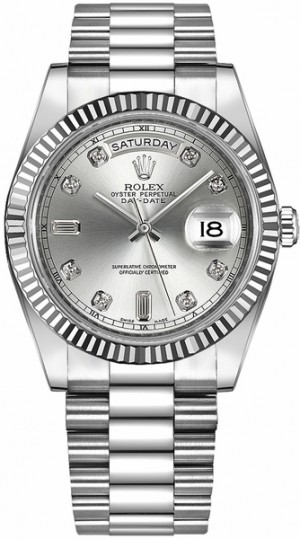 Rolex Day-Date 41 Silver Diamond Dial Orologio da uomo 218239