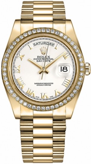 Rolex Day-Date 41 Orologio d'oro con quadrante bianco a numeri romani 218348