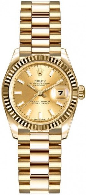 Rolex Lady-Datejust 26 Orologio da donna in oro giallo 18 carati solido 179178