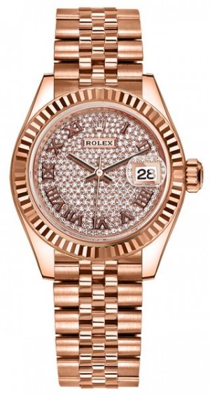 Rolex Lady-Datejust 28 Rose Gold Diamond Pave Orologio da donna 279175