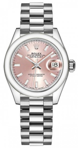 Rolex Lady-Datejust 28 Pink Dial Platinum Orologio da donna 279166