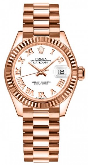Rolex Lady-Datejust 28 White Dial White Dial Rose Gold Orologio da donna 279175