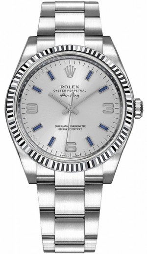 Orologio Rolex Oyster Perpetual Air-King Lunetta scanalata in oro bianco 114234