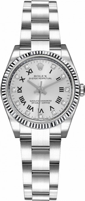 Rolex Oyster Perpetual 26 Lunetta d'oro bianco scanalato 176234