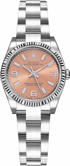 Rolex Oyster Perpetual 26 Orologio con lunetta scanalata con quadrante rosa 176234