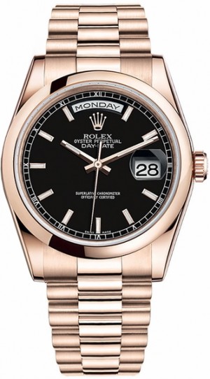 Rolex Day-Date 36 Quadrante nero Orologio d'oro rosa 118205