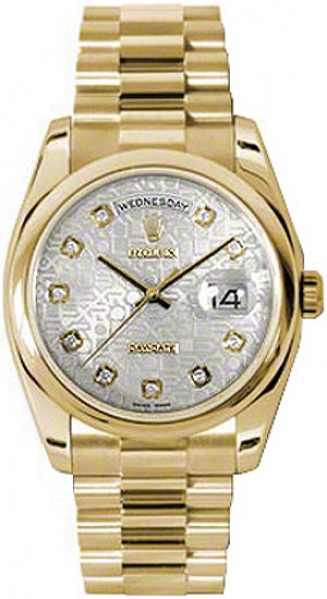 Rolex Day-Date 36 Argento Giubileo Diamante Quadrante Diamante Presidente Bracciale Orologio 118208