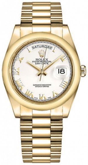 Rolex Day-Date 36 White Roman Numeral Orologio in oro massiccio 118208