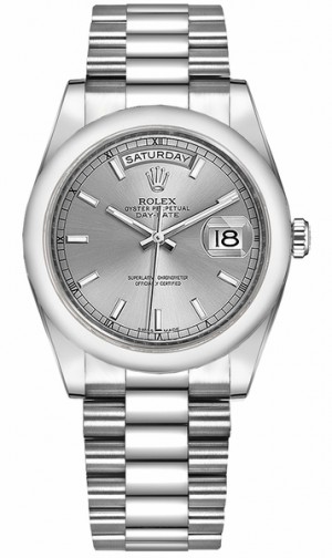 Rolex Day-Date 36 Argento Quadrante Bianco Orologio d'oro 18 carati bianco 118209