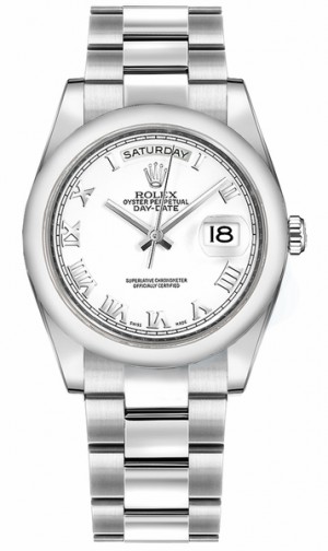 Rolex Day-Date 36 White Roman Numeral Gold Orologio da uomo in oro bianco 118209