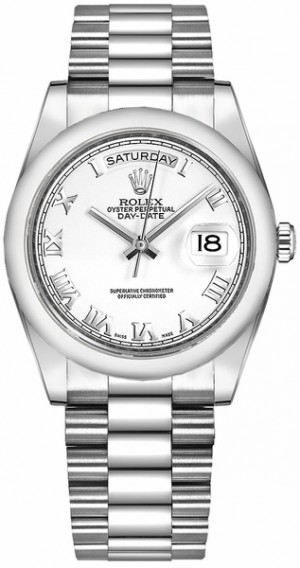 Rolex Day-Date 36 White Roman Numeral Orologio in oro massiccio 118209