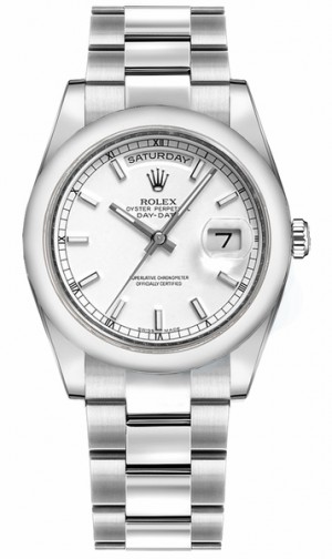 Rolex Day-Date 36 White Dial Oyster Bracciale Oyster Bracciale d'oro Orologio 118209