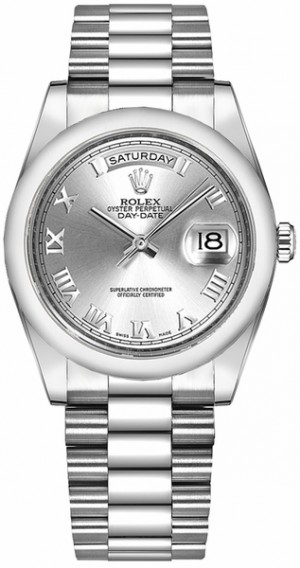 Rolex Day-Date 36 Argento Orologio d'oro a numeri romani d'argento 118209