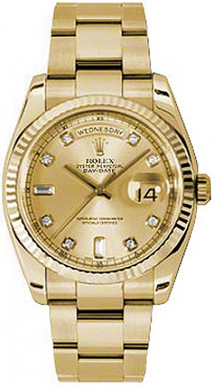 Rolex Day-Date 36 Champagne Diamond Oyster Bracciale Oyster Orologio 118238