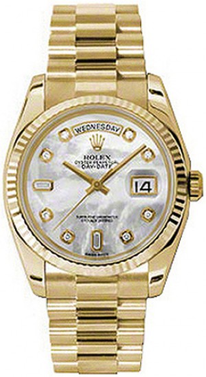Rolex Day-Date 36 Madreperla Diamond Yellow Gold Watch 118238