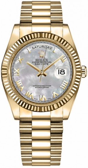 Rolex Day-Date 36 Madreperla Orologio d'oro a numeri romani d'oro 118238