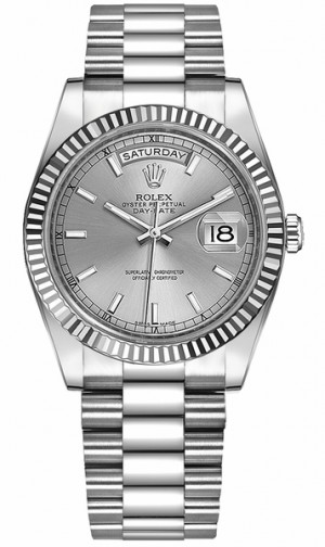 Rolex Day-Date 36 Argento Quadrante Argento Solido Orologio in oro bianco 18 carati 118239
