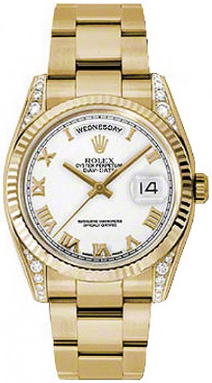 Rolex Day-Date 36 Orologio d'oro con quadrante bianco a numeri romani 118338